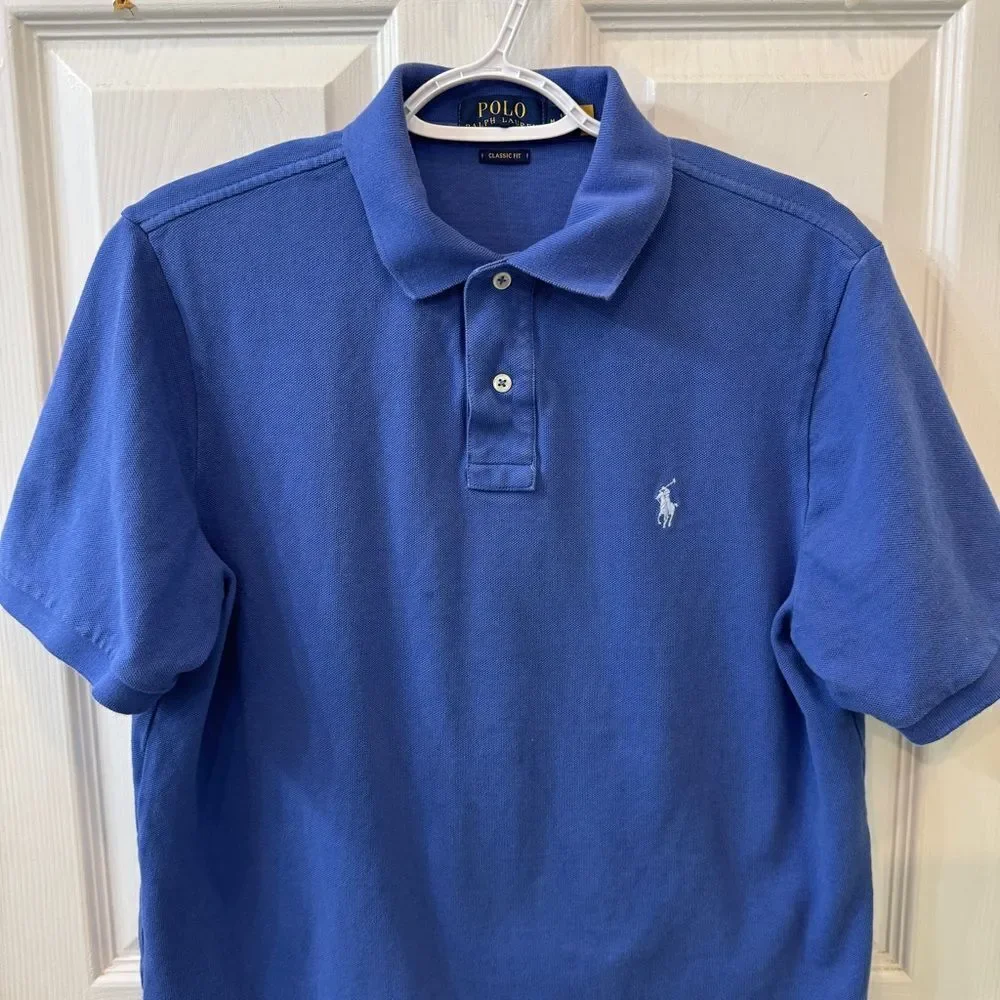 Polo Ralph Lauren Blue Polo Shirt in great condition. Size Medium- 100% cotton